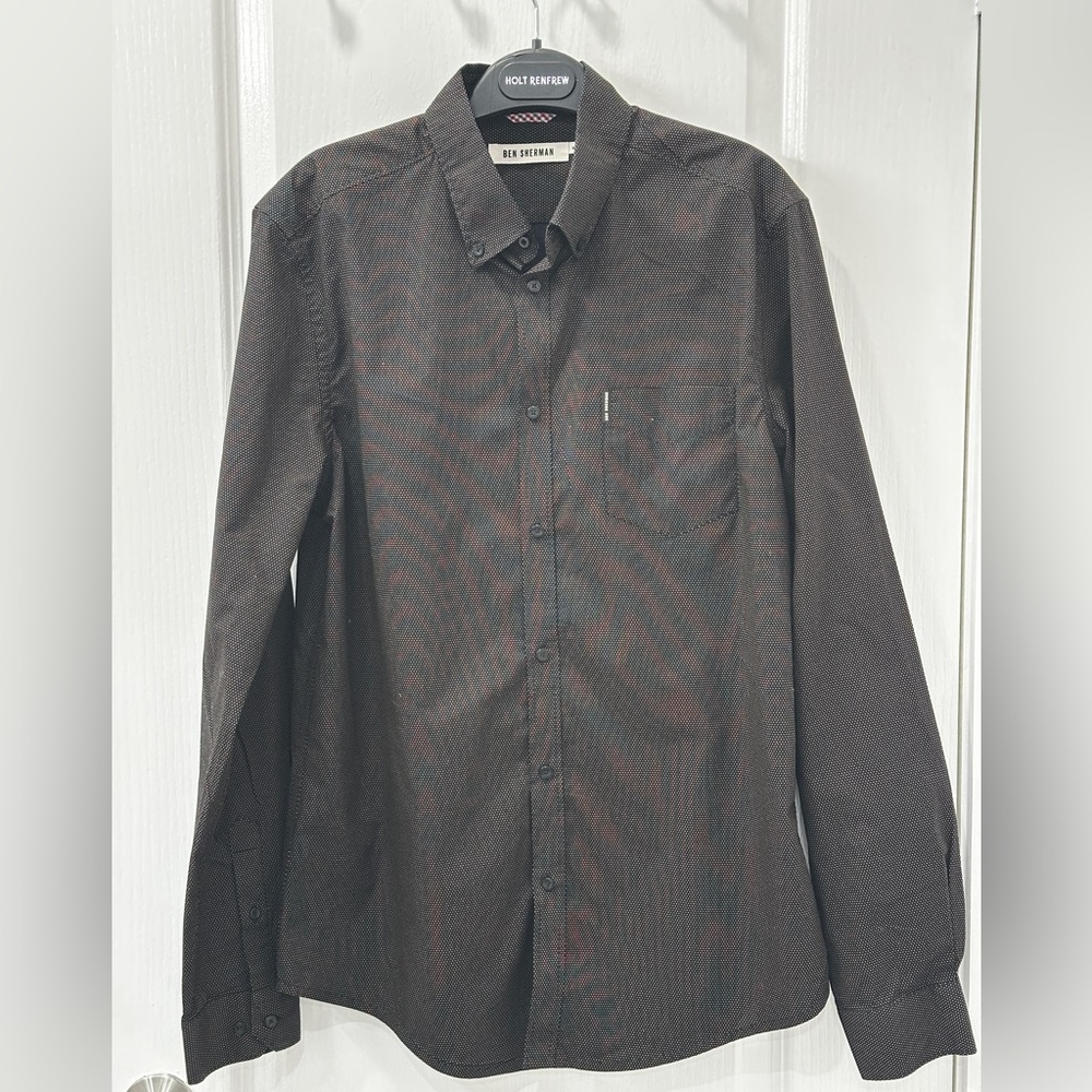 3/$21 - Ben Sherman Black/Charcoal Gray + Tiny Dots Men's Button Down Shirt